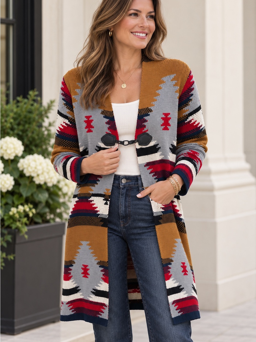 Keren Hart Southwestern Geometric Knit Cardigan – Small